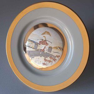 Chokin Art 16cm. Plate - Yoshinobu Hara - Bucket Carrier - 24K Gold Edged